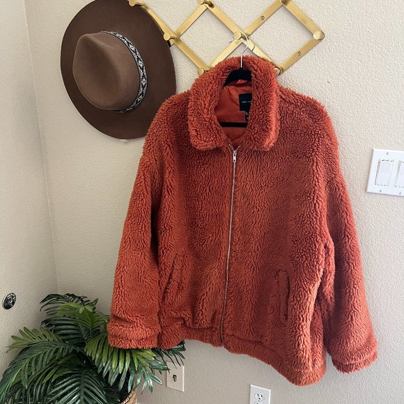 ASOS Jackets & Blazers - ASOS New Look Burnt Rust Orange Teddy Fuzzy Furry Oversized Fur Coat Jacket